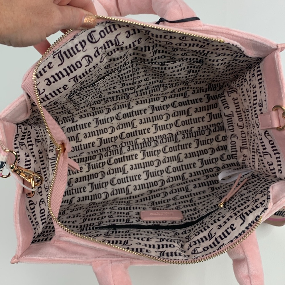 Juicy Couture Blush Pink Diamond Extra Spender Tote Heart Charm Cross strap NEW - Picture 11 of 16
